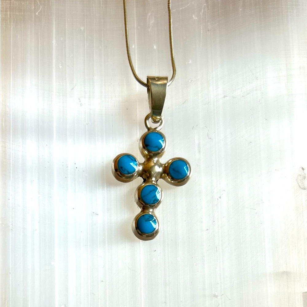 Silver and turquoise cross pendant